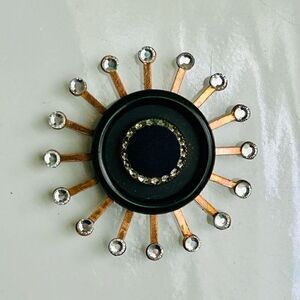 Upcycled Atomic Starburst Refrigerator Magnet Buttons Rhinestones Black